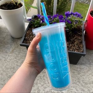 Parker Lane Good Vibes Color Changing Cold Tumbler with Ribbon Straw. 22oz